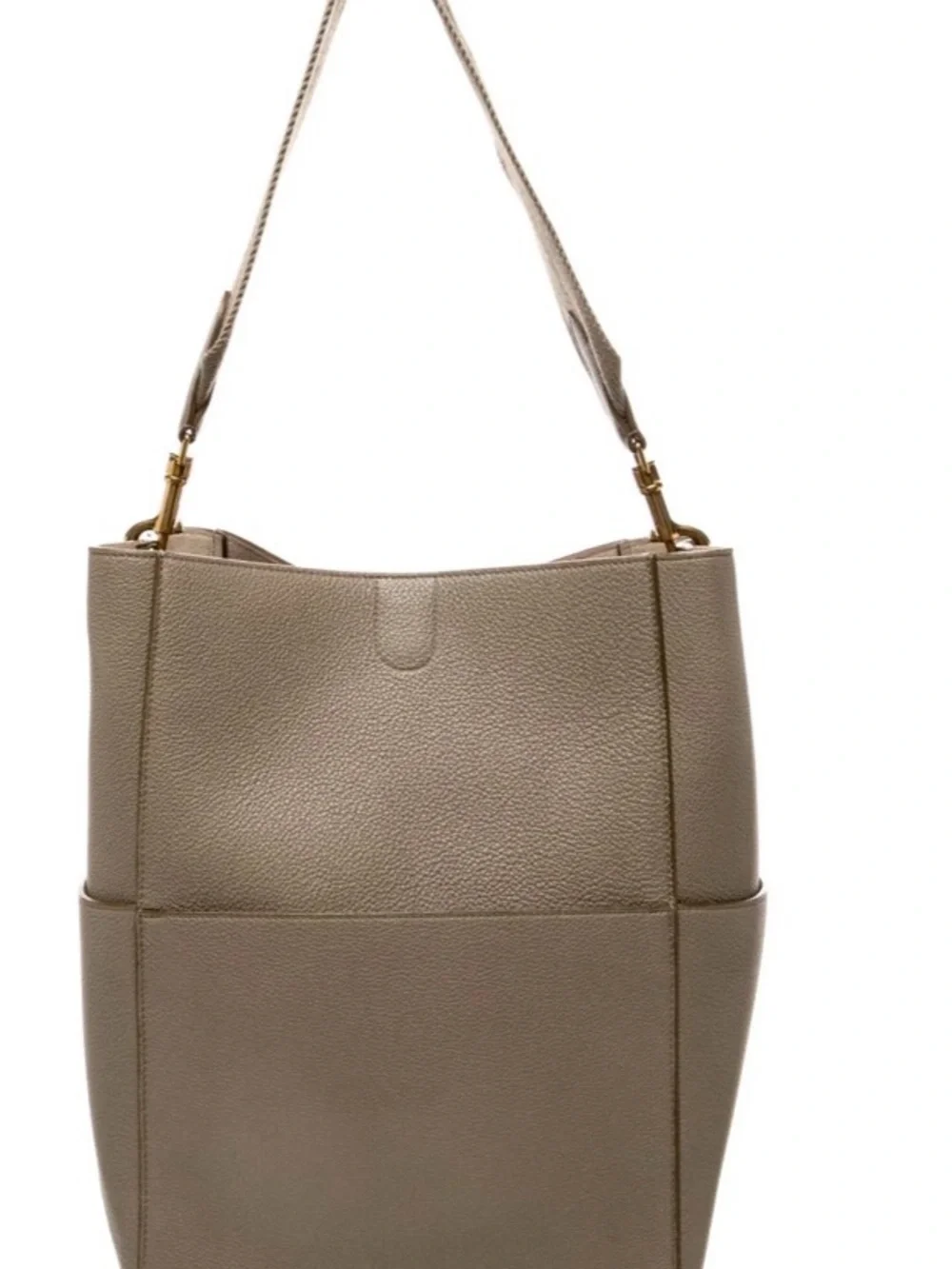 Authentic Celine Medium Sangle Bucket Bag in Grained Calfskin (Taupe)